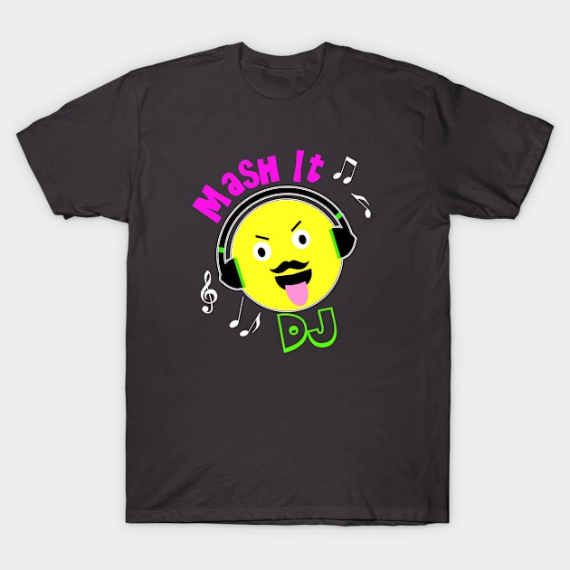 Funny Emoji Music DJ Mashing It Up T-Shirt by Flissitations